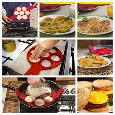 Q4U® New Pancake Mould Non Stick Silicone Breakfast Maker Egg Ring Omelette Flip Tool 