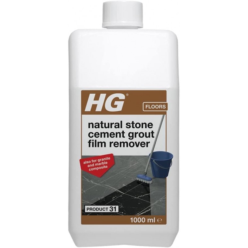 HG Natural Stone Cement & Lime Film Remover 31, Acid Free, Removes Cement Residue Safely, for Marble, Granite & All Other Types Of Calciferous Natural Stone – 1 Litre