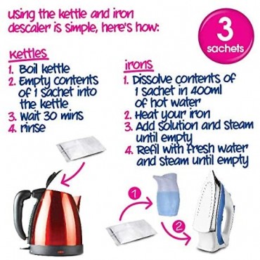 Ecozone Kettle & Iron Descaler | Easy Use Sachets | Powerful Limescale Removal , 3 Uses