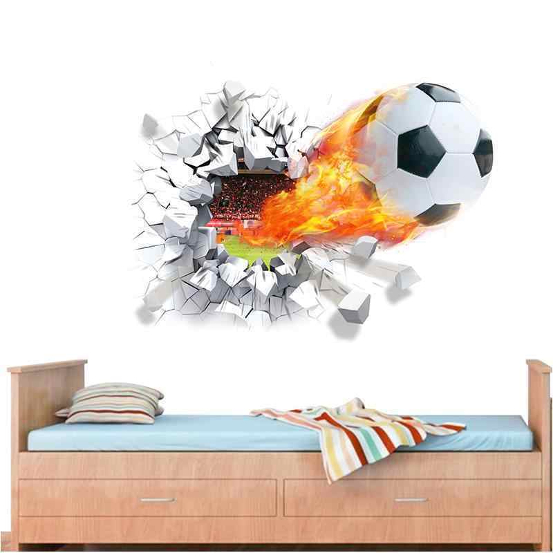 wall sticker 3d firing football through kids room decoration 1473. home decals
