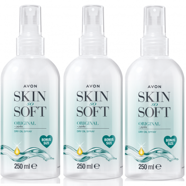 Pack of 3 Avon Skin So Soft Original Dry Oil Spray Bonus Size Bottle 250 ml 