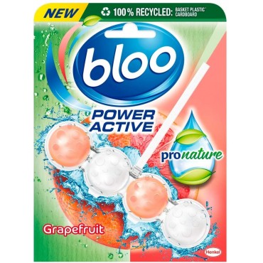 Bloo Power Active Pro Nature Toilet Rim Block Grapefruit with Anti-Limescale, Cleaning Foam, Dirt Protection and Extra Freshness 50g