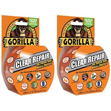 2 X Gorilla Tape 3044701 8.2m x 48mm Repair Tape with Gloss Finish Waterproof - Clear
