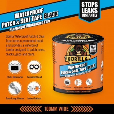 Gorilla Waterproof Patch & Seal Tape Black 100mm x 3m