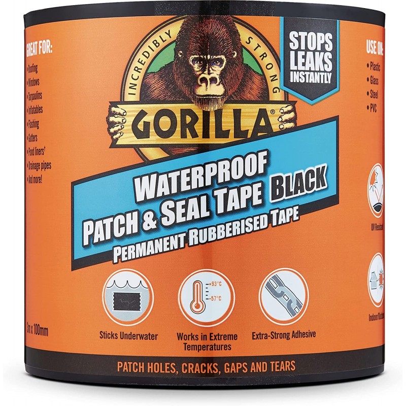 Gorilla Waterproof Patch & Seal Tape Black 100mm x 3m