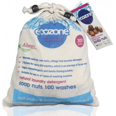 Ecozone Soap and Indian Wash nuts replaces laundry powder and detergents, 300g bag, 100 washes