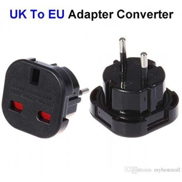 Travel Adaptor  black UK to EU Europe European Q4U® Convert Power UK plug 3 pin to European Plug 2 Pin 