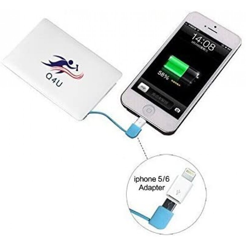 Power Bank 2500mAh, Credit Card Size Pocket Power Bank with Built-In Micro USB & Apple Lightning Cable harger