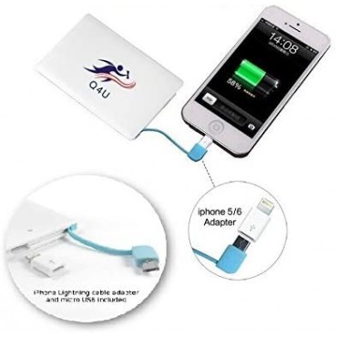 Power Bank 2500mAh, Credit Card Size Pocket Power Bank with Built-In Micro USB & Apple Lightning Cable harger