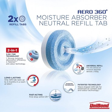 UniBond AERO 360 Moisture Absorber, Ultra-Absorbent 1 Device incl. 1 refill tab