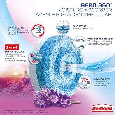 UniBond AERO 360Moisture Absorber Lavender Garden Refill Tab Pack (2 x 450g)