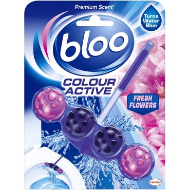  Bloo Colour Active Toilet Rim Block Fresh Flowers with Anti-Limescale, Cleaning Foam, Dirt Protection and Extra Freshness - 50g