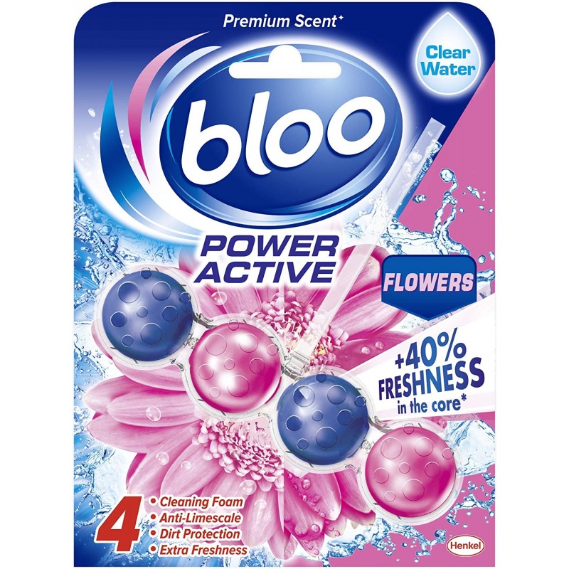 Bloo Power Active, Flowers, Toilet Rim Block Clear Water  - 50g