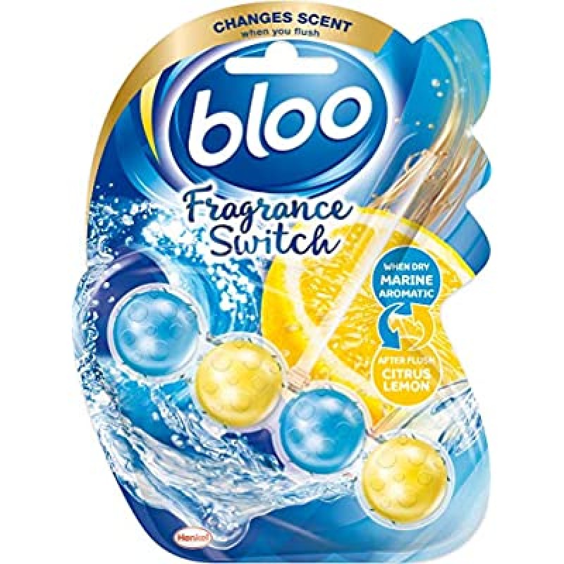 Bloo Fragrance Switch Toilet Rim Block Marine Ocean & Lemon with Anti-Limescale, Cleaning Foam, Dirt Protection and Extra Freshness - 50g