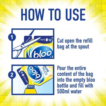  Bloo Total Bathroom Refill Lemon, Easy to Refill, Removes Limescale and Dirt, 250 ml